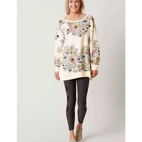 Free People Go On Floral Pastel Oversized Pullover Sweatshirt Size L - Picture 2 of 11